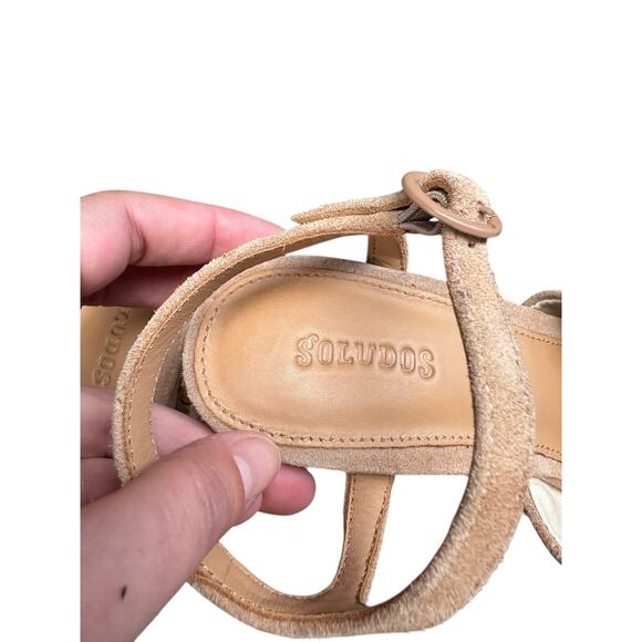 Soludos Tan Wicker Block Heeled Olivia Suede Ankle Strap Sandals - 7 - Picture 5 of 8